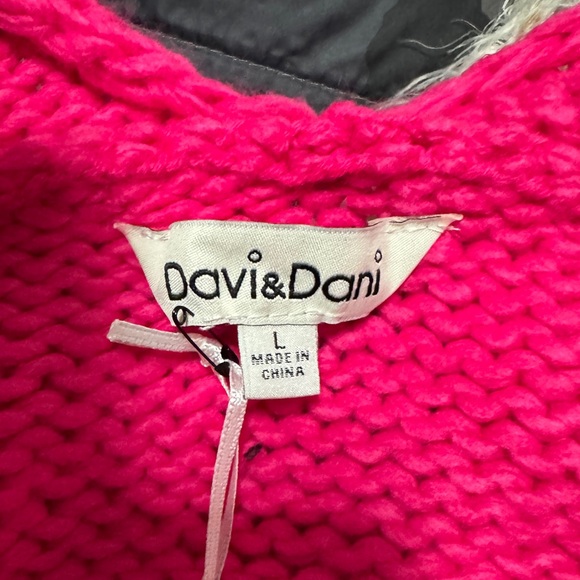 Davi & Dani Hot Pink Floral Appliqué Open Front Drop Shoulder Cardigan Sz Large - Picture 2 of 6